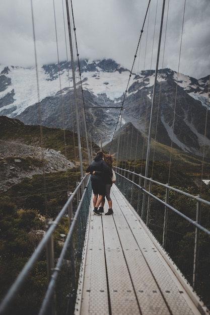 In Hooker Valley Track with a view of Mount Cook in New Zealand