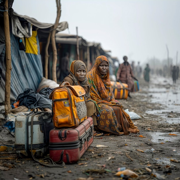 無料写真 難民キャンプの絶望的な難民