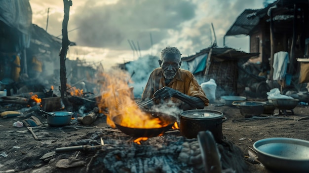 Free photo hopeless refugee in refugee camp