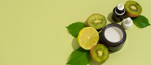 Horizontal banner for cosmetic product with kiwi and citrus