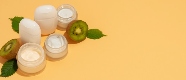 Horizontal banner for cosmetic product with kiwi and citrus