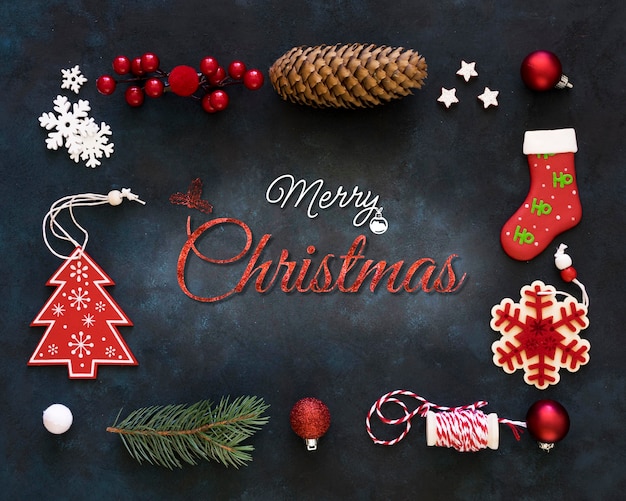 Foto gratuita banner di natale orizzontale con decorazioni