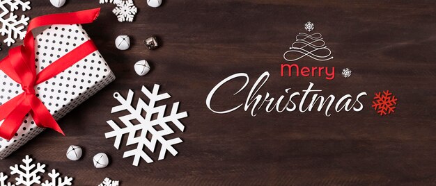 Horizontal christmas banner with gift