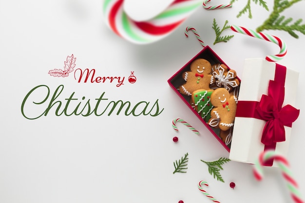 Free photo horizontal christmas banner with gift