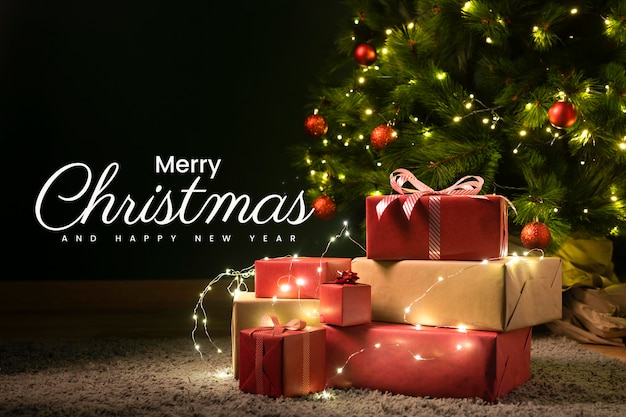 プレゼントが付いた水平のクリスマスバナー