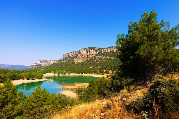 horizontal landscape with mountains lake