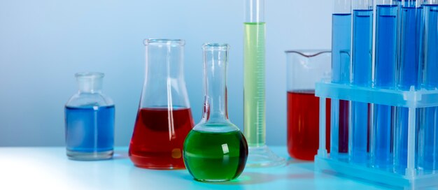 Horizontal science banner with glass containers