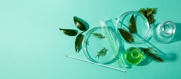 Horizontal science banner with glass containers