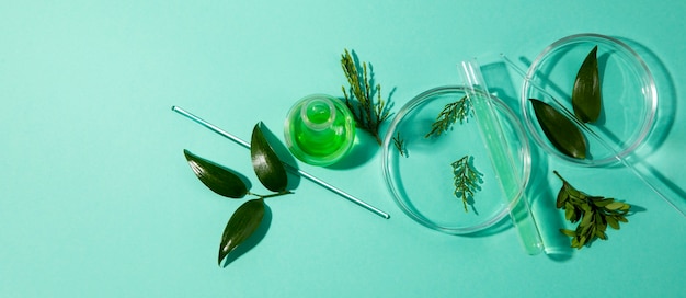 Horizontal science banner with glass containers