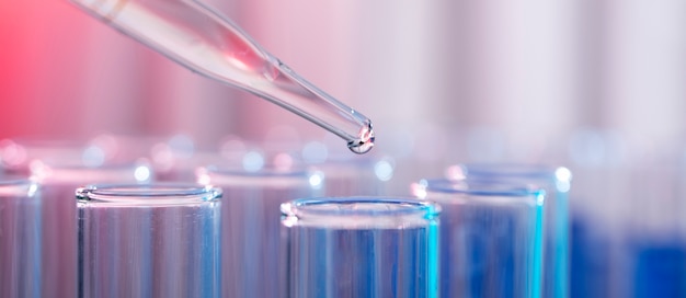 Horizontal science banner with glass containers