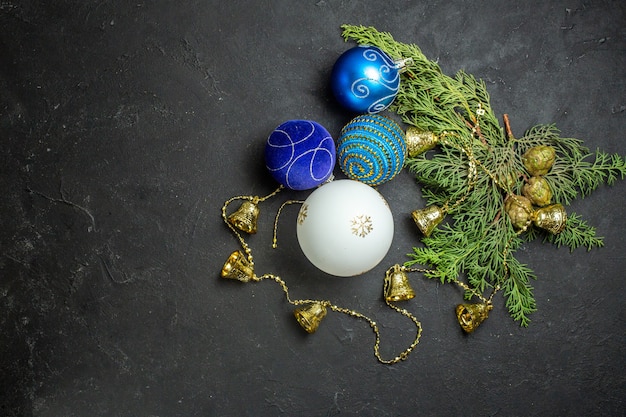 Horizontal view of new year decorations and on black background