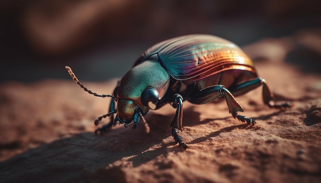 Free photo horned weevil crawling on green leaf outdoors generated by ai