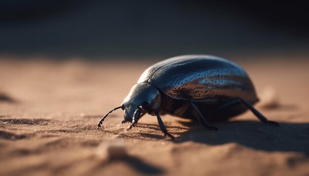 Horned weevil crawling on leaf selective focus generated by AI