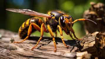 Free photo hornet sitting on a log