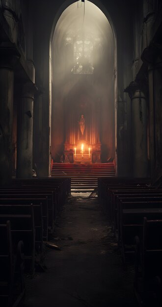 Horror scene with eerie chapel