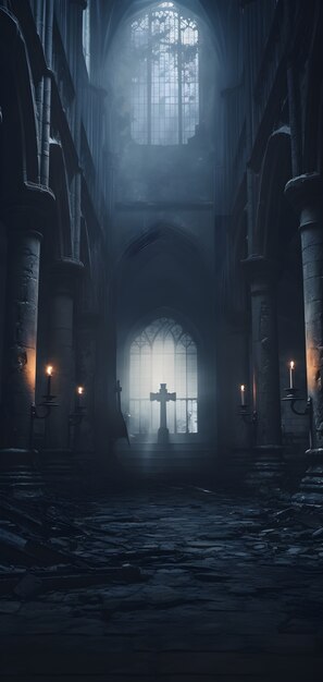 Horror scene with eerie chapel