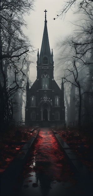 Free photo horror scene with eerie church