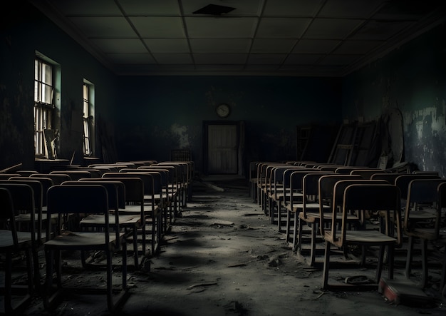 Free photo horror scene with eerie classroom