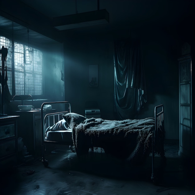 horror scene with eerie hospital