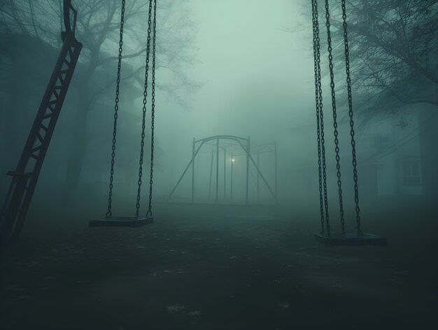 Horror scene with eerie playground