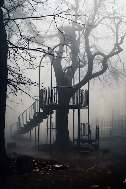 Horror scene with eerie playground
