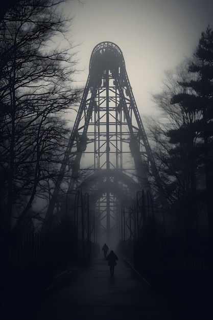 Horror scene with eerie roller coaster