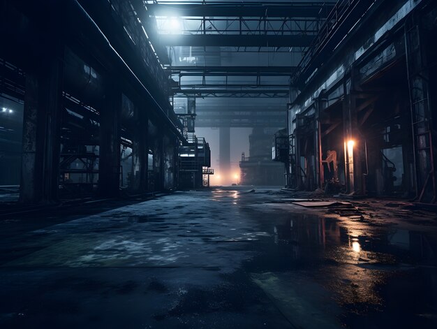 Horror scene with eerie warehouse