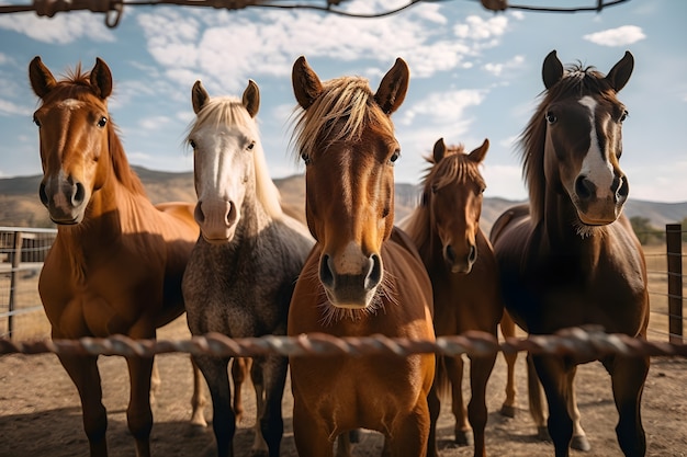 Foto gratuita mandria di cavalli dietro il recinto