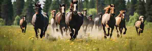 Foto gratuita mandria di cavalli in esecuzione del campo