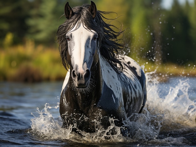 Бесплатное фото Лошадь в природе генерирует изображение