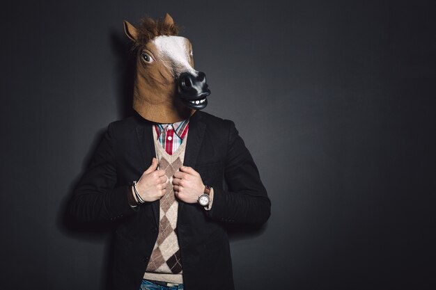 horse mask man in studio