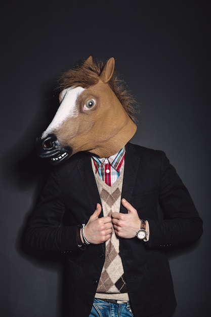 horse mask man in studio