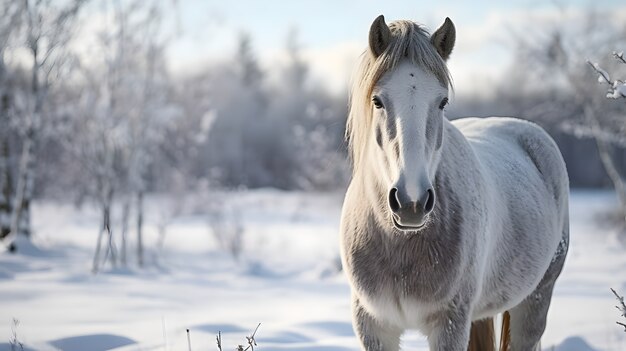 Лошадь посреди снега