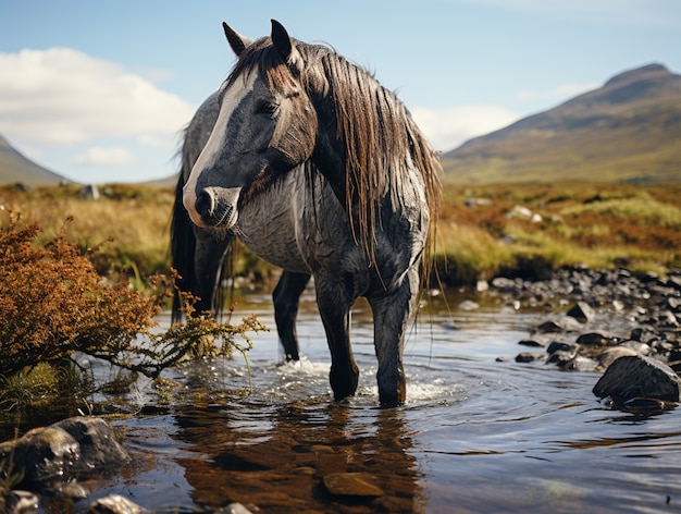 Foto gratuita il cavallo nella natura genera immagine