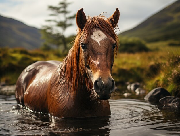 Horse in nature generate image