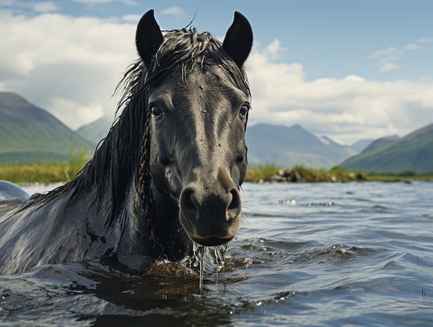 Horse in nature generate image