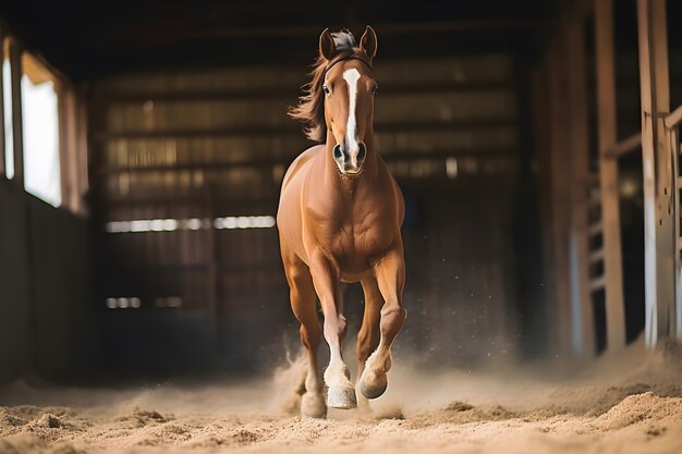 Horse running in stable