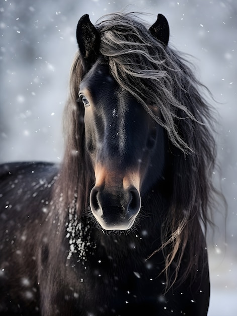 Horse standing in snowy weather