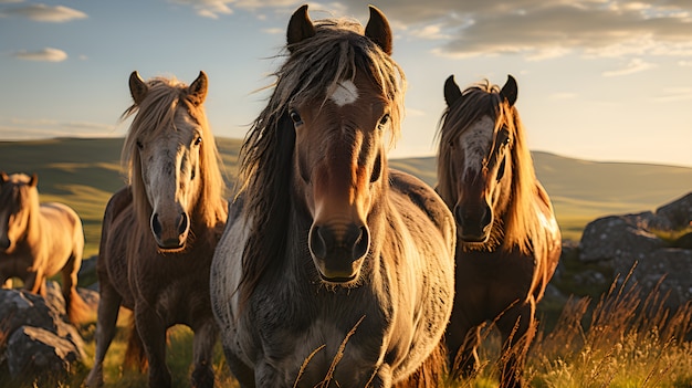 Free photo horses in nature generate image