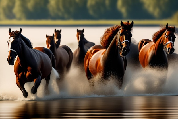 Horses running in the water wallpapers and images wallpapers