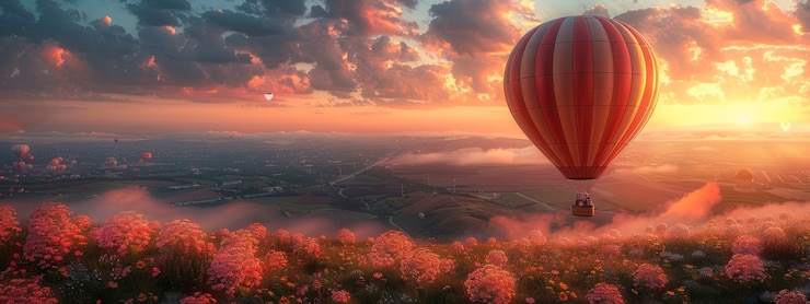 Free Photo hot air balloon over realistic dreamscape