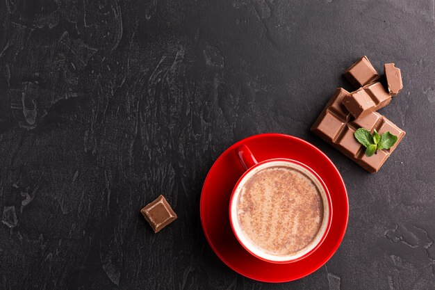 Hot chocolate drink flat lay