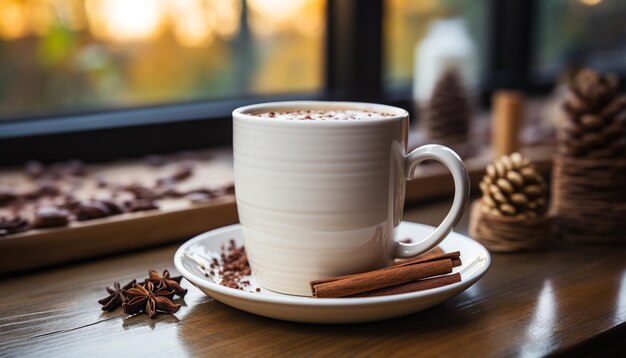 テーブルを温めるホットチョコレート、人工知能が生成した心地よい冬の軽食