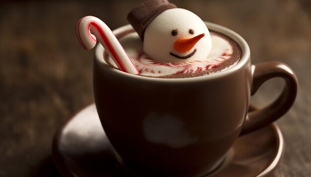 Foto gratuita la cioccolata calda riscalda il cuore del pupazzo di neve generato dall'intelligenza artificiale
