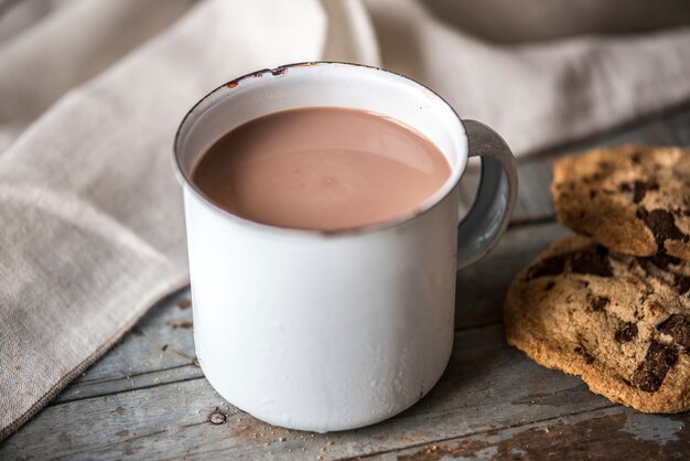 Hot chocolate with chocolate chip cookies