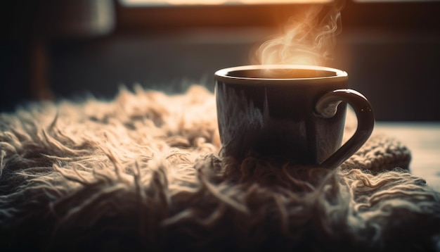 AI가 생성한 휴식을 위한 아늑한 머그잔의 뜨거운 커피