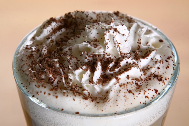 Hot coffee with whipped cream