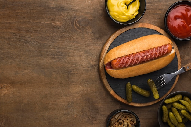 Hot dog frame with copy-space flat lay