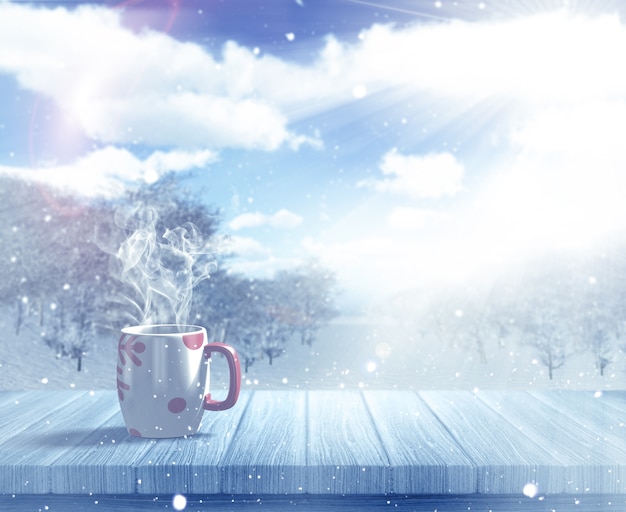 Hot drink in the snow