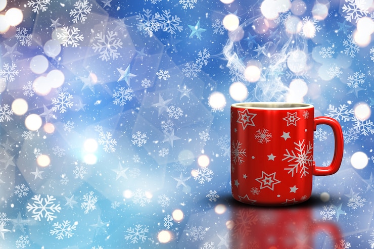 Free Photo hot drink with snowflakes